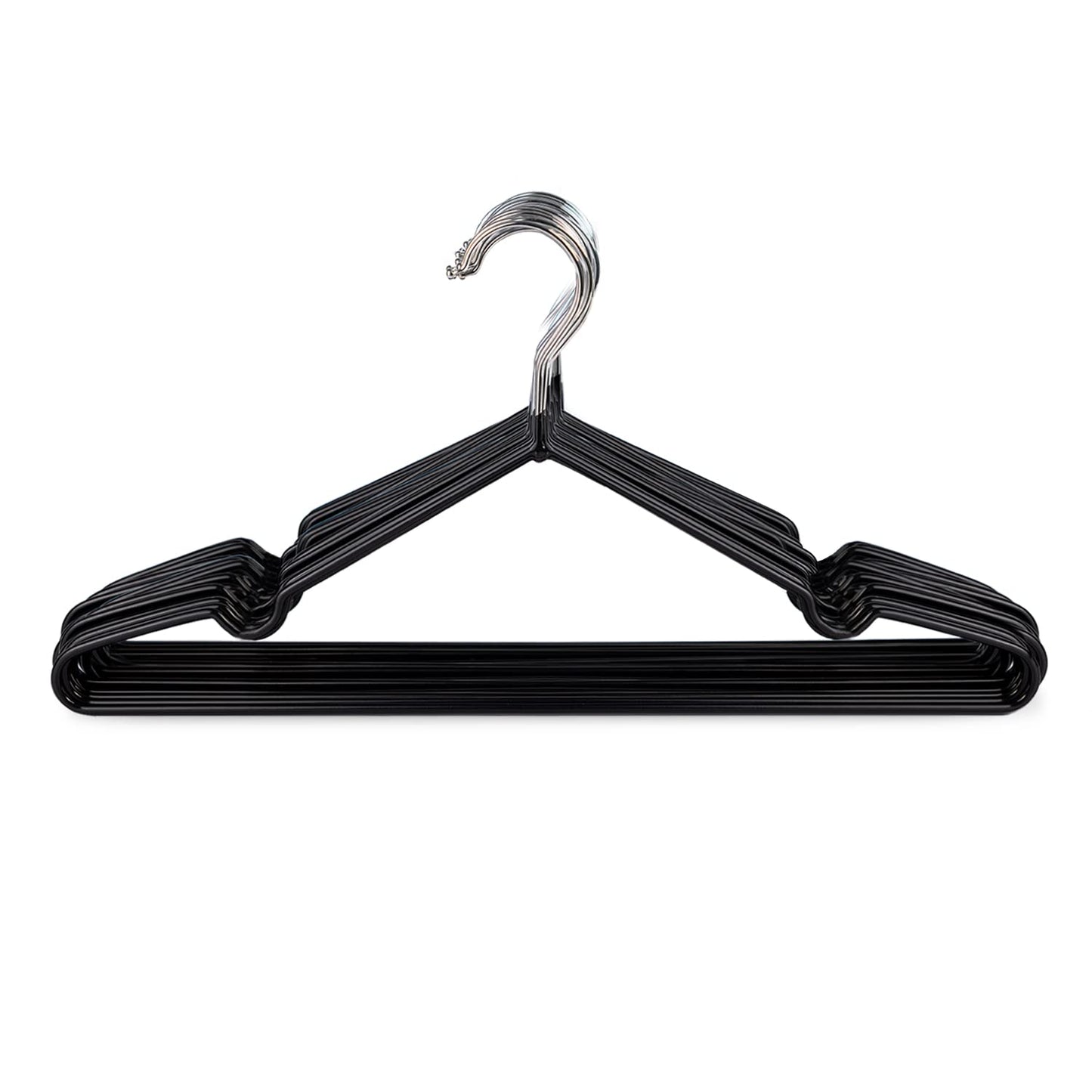 KEPLIN 20 Pack Premium Rubber Coated Metal Hangers - Heavy Duty - Space Saving Organiser Clothes Hangers For Wardrobes Coat Rack Rails (Black.) Black.