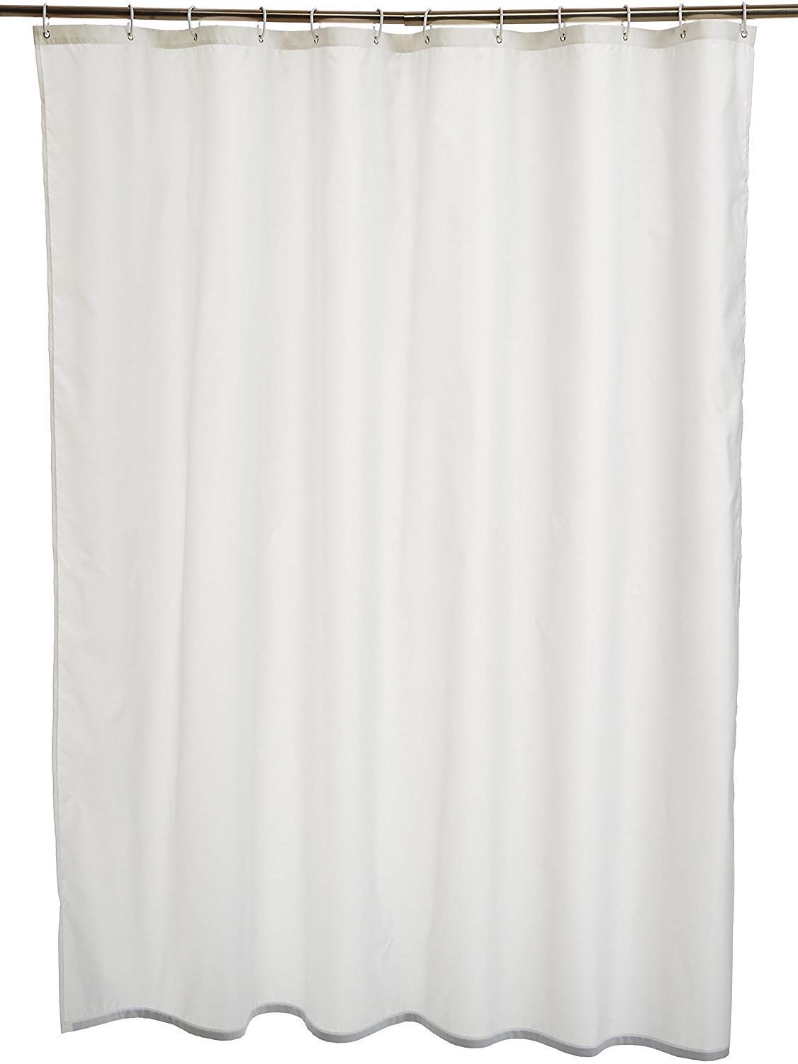 Amazon Basics Solid Colour Fabric Shower Curtain Mould Resistant and Water Repellent, White, 180 x 180cm