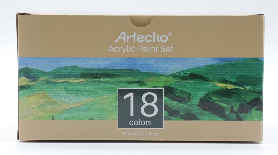 Artecho Acrylic Paint Acrylic Paint Set for Art, 18 Colors 2 Ounce/59ml Basic Acrylic Paint Supplies for Wood, Fabric, Crafts, Canvas, Leather&Stone 18 colours