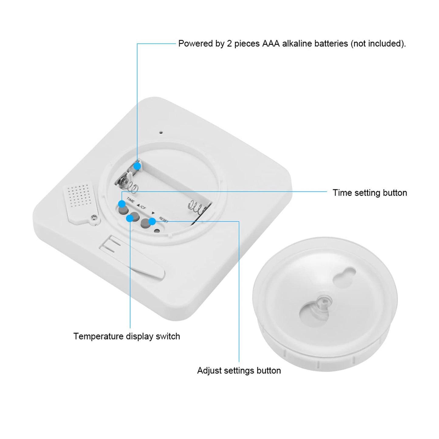 ALLOMN Bathroom Clock, LCD Digital Shower Clock Alarm Waterproof Touch Control ℃/℉ Temperature Humidity, Count Down Timer, 3 Mounting Methods, Battery Power (White) White