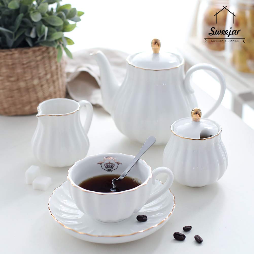 Sweejar Home Royal Teapot, Ceramic Tea Pot with Removable Stainless Steel Infuser, Blooming & Loose Leaf Teapot - (3-4cups) 800 ml (White) Pumpkin shape White