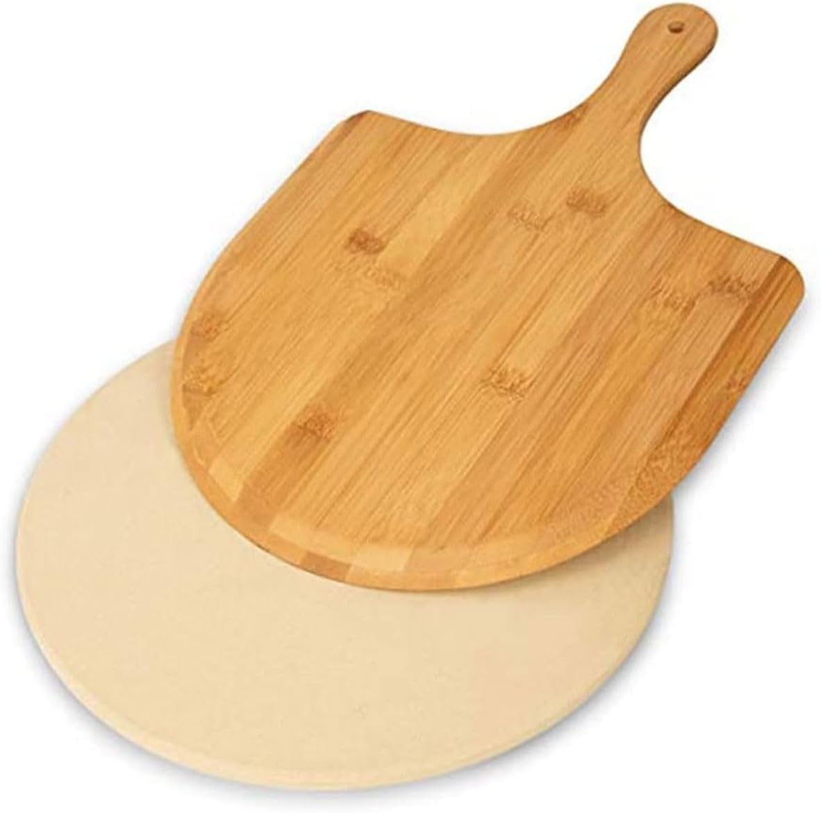 FR Enterprises Pizza Stone for Oven - Round Stone with Pizza Peel, Paddle, and Cutter - Round Stone for BBQ, Grill, Baking Bread, Pizza, and Cookies - Portable for Indoor and Outdoor