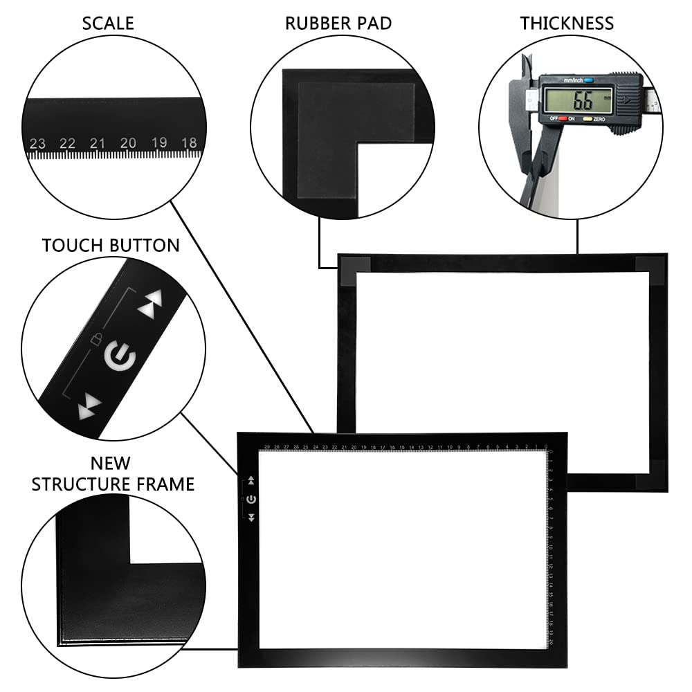 HSK A4 LED Light Box Light Pad Lock/Unlock Modes Touch Dimmer Button Super Brightness 7000 Lux