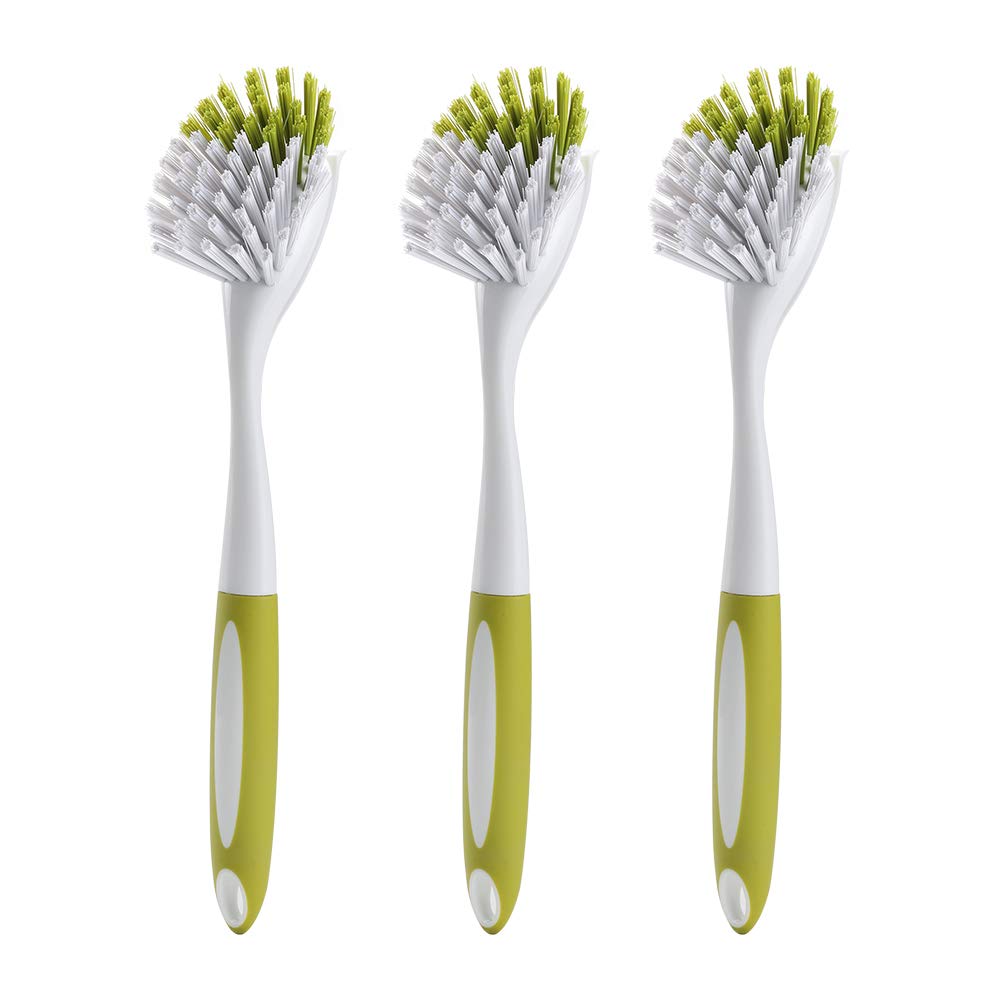 Washing Up Brushes for Dish Kitchen Sink Pot Pan Scrubbing with Durable Bristles, Yellow-green 3Pcs