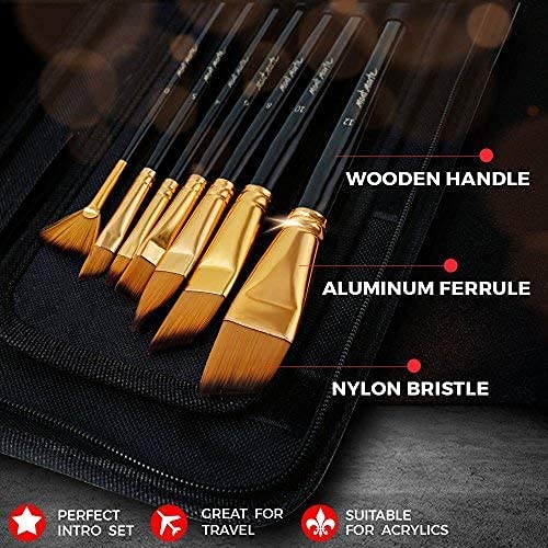 Mont Marte Art Paint Brush Set, 15 Piece. Includes 15 Taklon Bristle Paint Brushes and Easel Wallet with Zip Fastening. Suitable for Acrylic, Oil and Watercolor Painting.