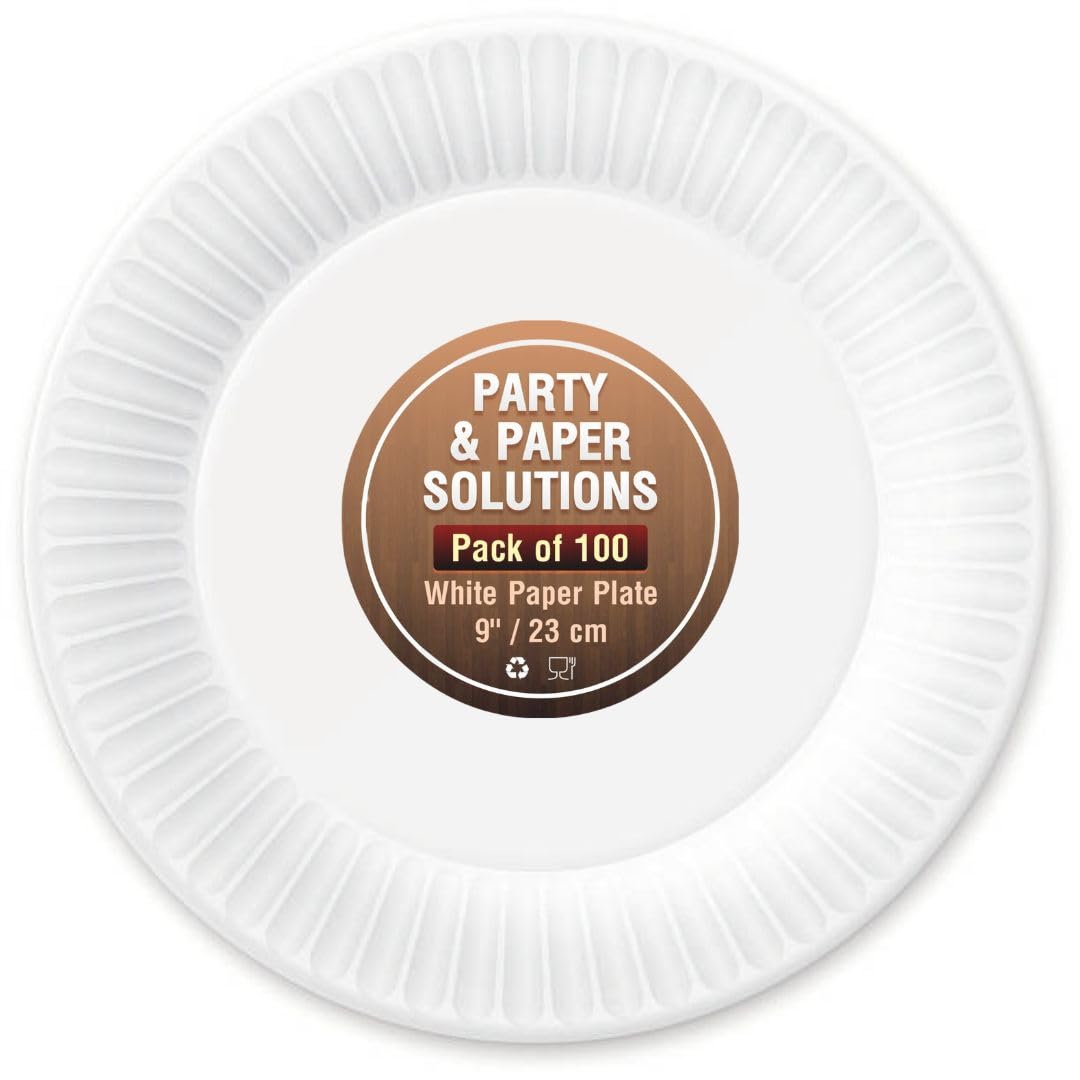 100 WHITE PAPER PLATES - 9 inch/23cm quality durable plates ideal for hot and cold food