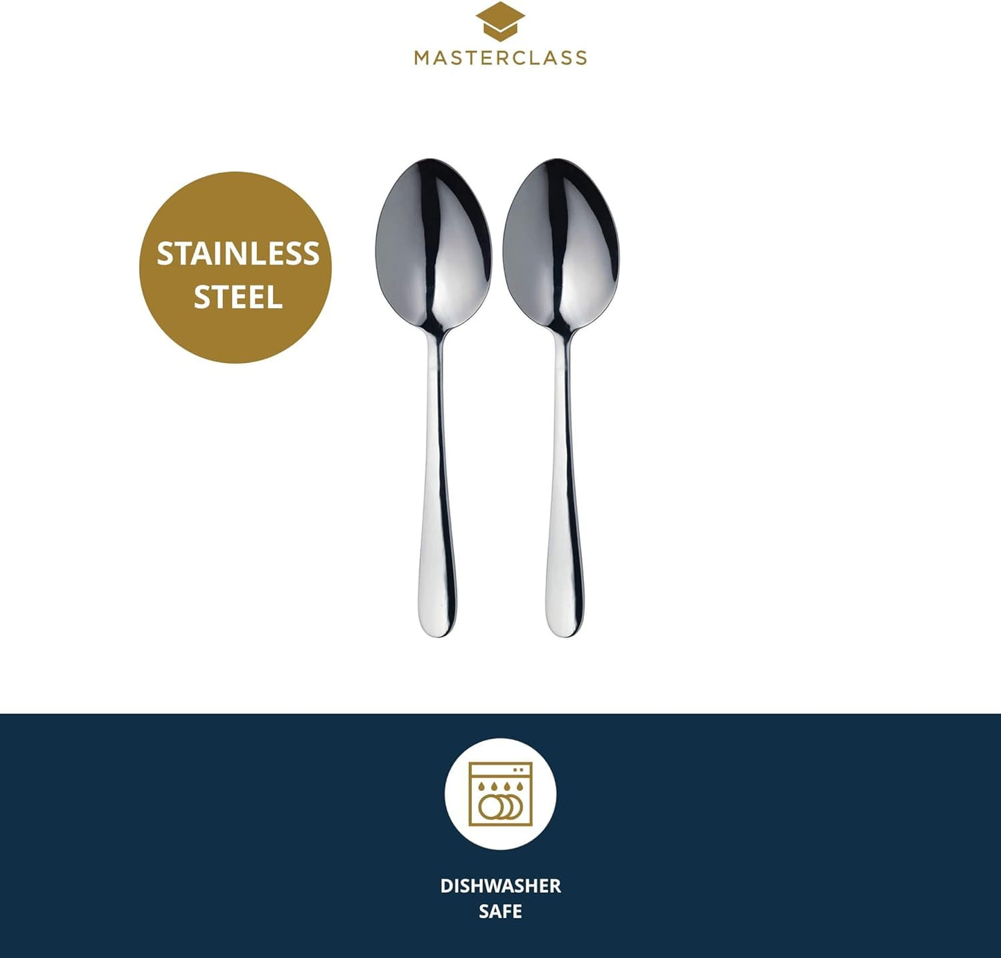 MasterClass Duo of Stainless Steel Serving Spoons, 2-Piece Spoon Set for Buffets, Dinner Parties and Family Meals - Silver 23.5 cm