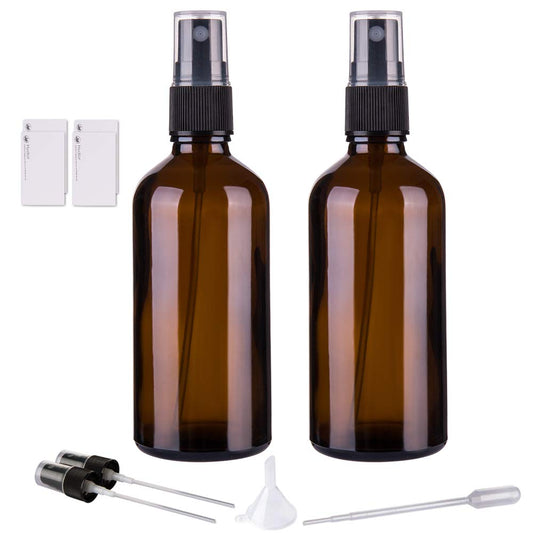 Amber Glass Spray Bottles for Essential Oils, 4oz Empty Small Fine Mist Spray Bottle 2 Pack 4 Ounce x 2