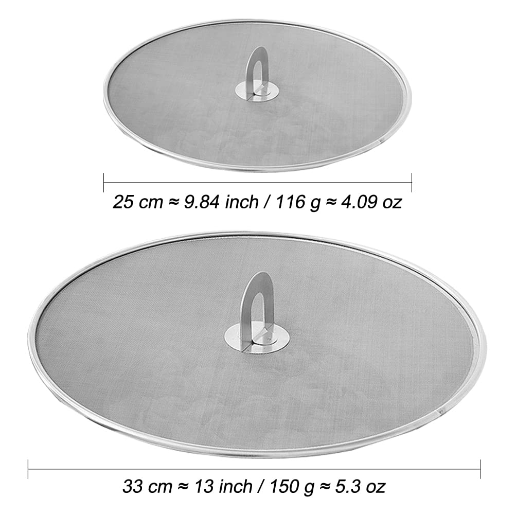 Snowyee Splatter Screen for Frying Pan, Grease Splatter Guard Stainless Steel Large 13” and Small 10” Shield (2 in 1 Set)