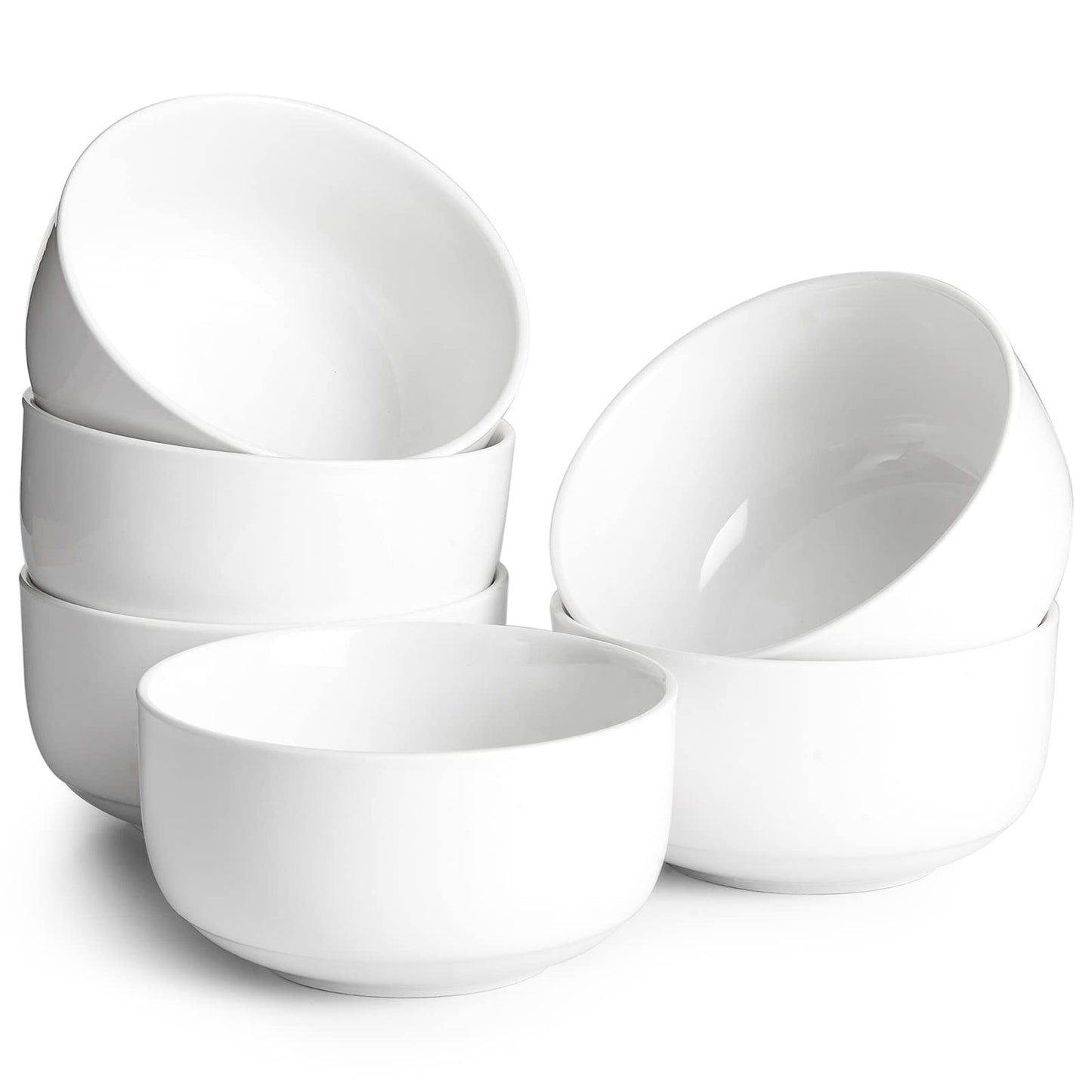 DOWAN Cereal Bowls Set of 6, 650ml Soup Bowls, White Ceramic Pho Bowls for Rice Kithchen Snack, Dishwasher & Microwave Safe, Chip Resistant | Modern Design