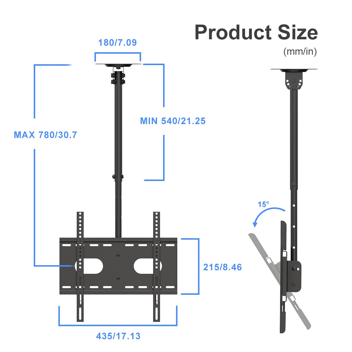 suptek Ceiling TV Mount Fits Most 26-55 inch LCD LED Plasma Panel Display with Max VESA 400x400mm Loaded up to 45kg/100lbs Height Adjustable MC4602 Max 55" TV