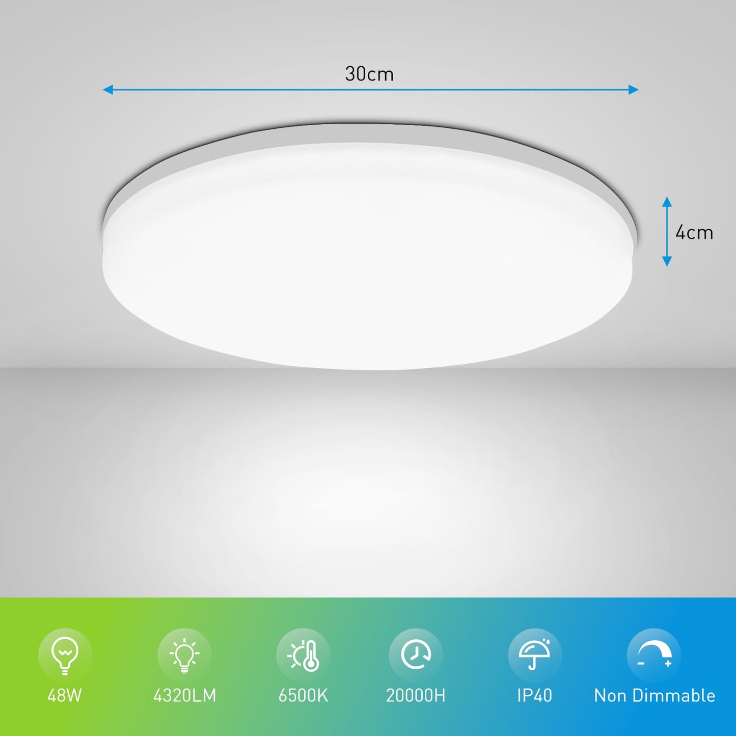 Yafido Ceiling Light Ultra Slim 48W 4320LM LED Panel Light Quick Installation Ceiling Downlight Daylight White 6500K UFO Lamp for Living Room Bedroom Kitchen Hallway Balcony Ø30cm Not-dimmable Cold White