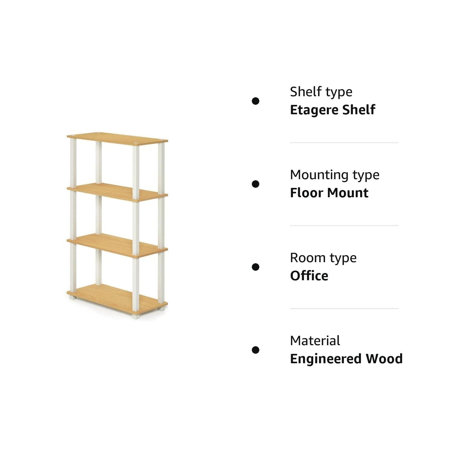 Furinno Turn-S-Tube 4-Tier Multipurpose Shelf Display Rack with Square Tube, Beech/White 4-Tier Square Tube