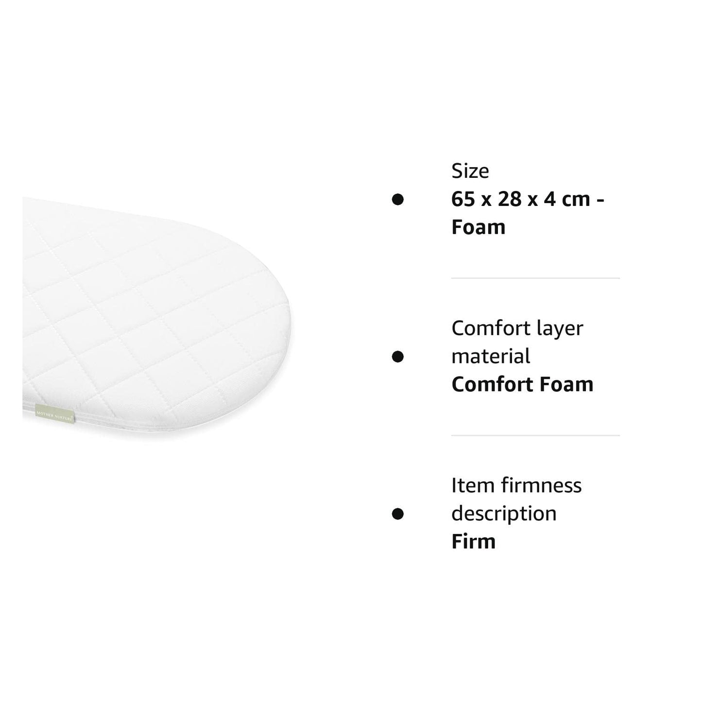 Mother Nurture Classic Foam Moses Basket Mattress, White, 66 x 28 x 4cm 65 x 28 x 4 cm - Foam