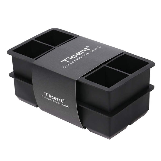 Ticent & Co Ice Cube Trays - Large 2 inch Square Silicone Ice Cube Mould for Whiskey Cocktails, Pack of 2 (Black) Black