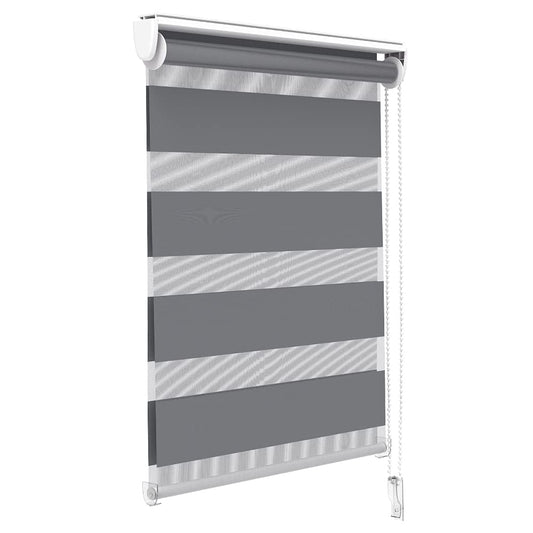 VOUNOT Day and Night Zebra Roller Blind with Clips 90 x 150 cm, Double Fabric Translucent or Blackout Vision Curtains for Window and Door, No Drilling, Grey 90x150cm Grey X 1