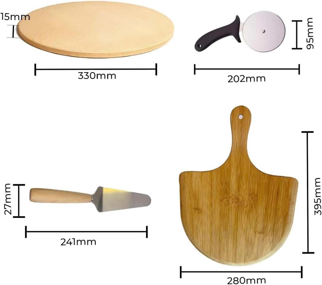 FR Enterprises Pizza Stone for Oven - Round Stone with Pizza Peel, Paddle, and Cutter - Round Stone for BBQ, Grill, Baking Bread, Pizza, and Cookies - Portable for Indoor and Outdoor