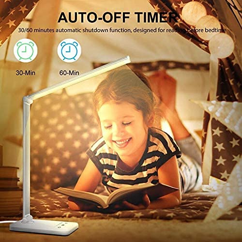 SLATOR Desk lamp,Eye-CaringTable Lamp,Dimmable Bedside lamp with USB Charging Port, 5 Modes x 10 Brightness Levels,Touch Control, Auto Timer 30 / 60min for Home,Office,Bedroom,Reading,Work,Study