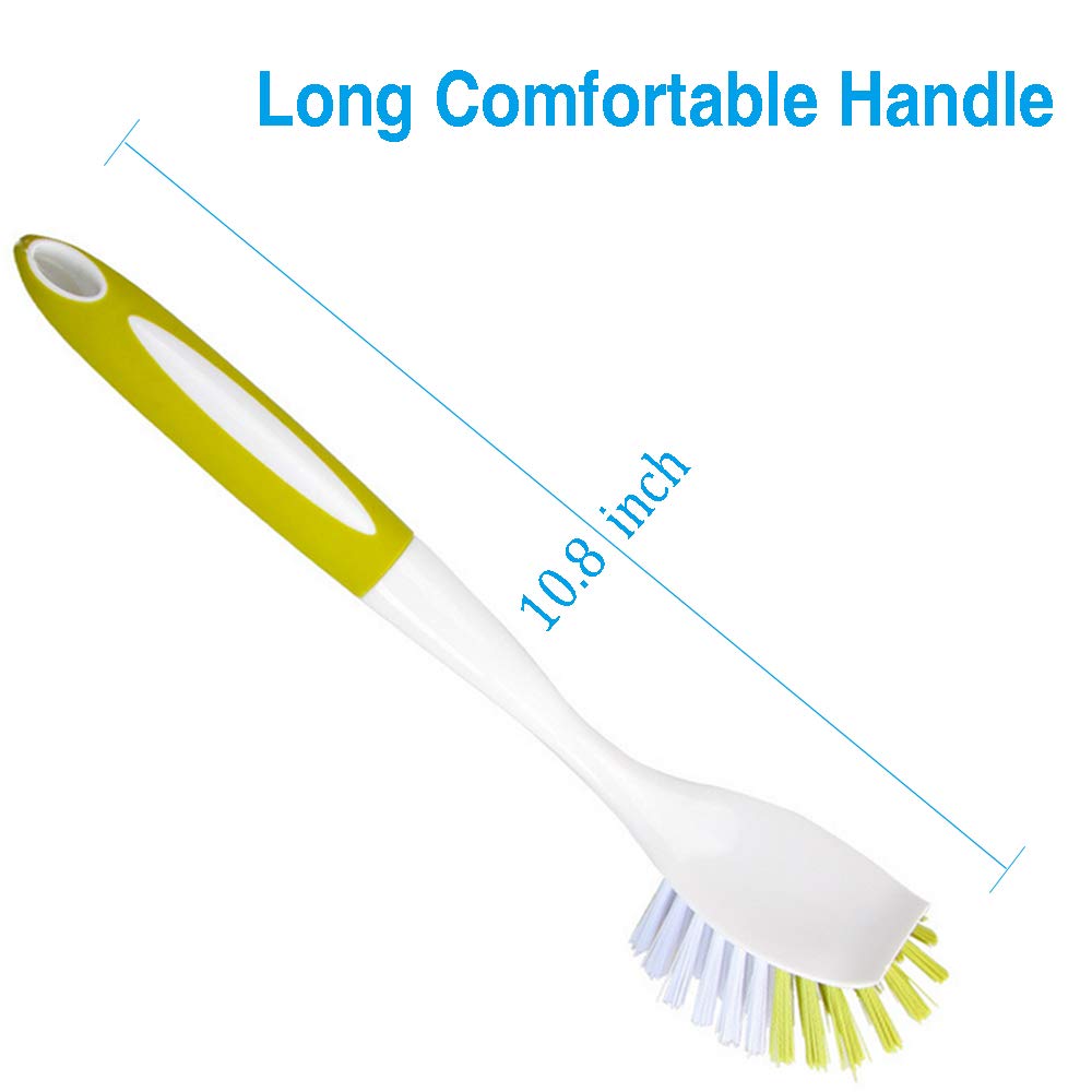 Washing Up Brushes for Dish Kitchen Sink Pot Pan Scrubbing with Durable Bristles, Yellow-green 3Pcs