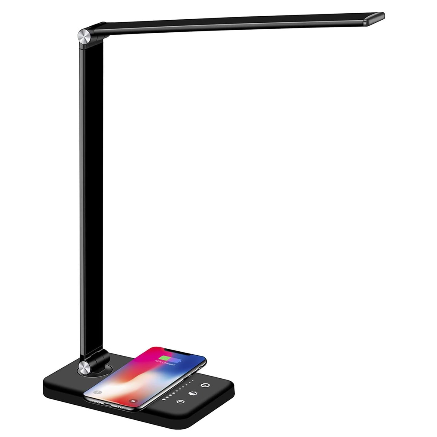 BIENSER LED Desk Lamp with Wireless Charger, USB Charging Port, Table Lamp with 10 Brightness, 5 Lighting Colors, Dimmable Eye-Caring Desk Lamps for Home Office, Touch Control, 30/60min Auto Timer PRO-Black