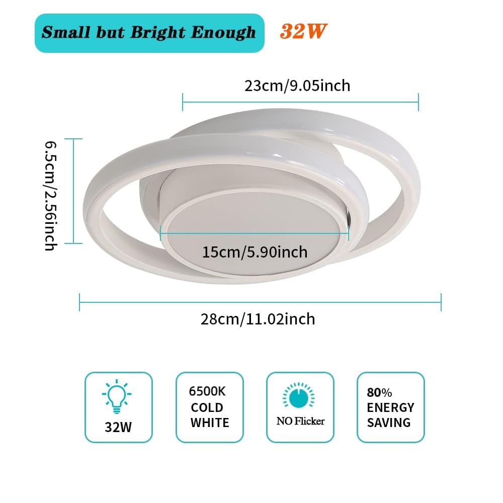 Comely LED Ceiling Lights, 32W 2350LM Lighting Fixture, Dia 28cm Round Modern Design Ceiling Lighting for Hallway Balcony Bedroom Corridor, Cold White 6500K Cold White Light 6500k