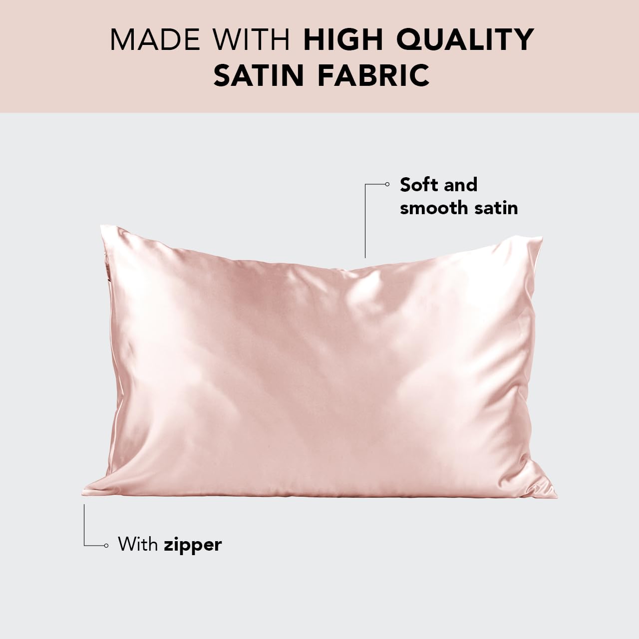 Kitsch 100% Satin Pillowcase with Zipper, Softer Than Silk Pillowcase for Hair & Skin, Cooling Pillow case, Satin Pillow Case Cover (Standard/Queen (1 Pack), Blush) Standard/Queen (1 Pack)