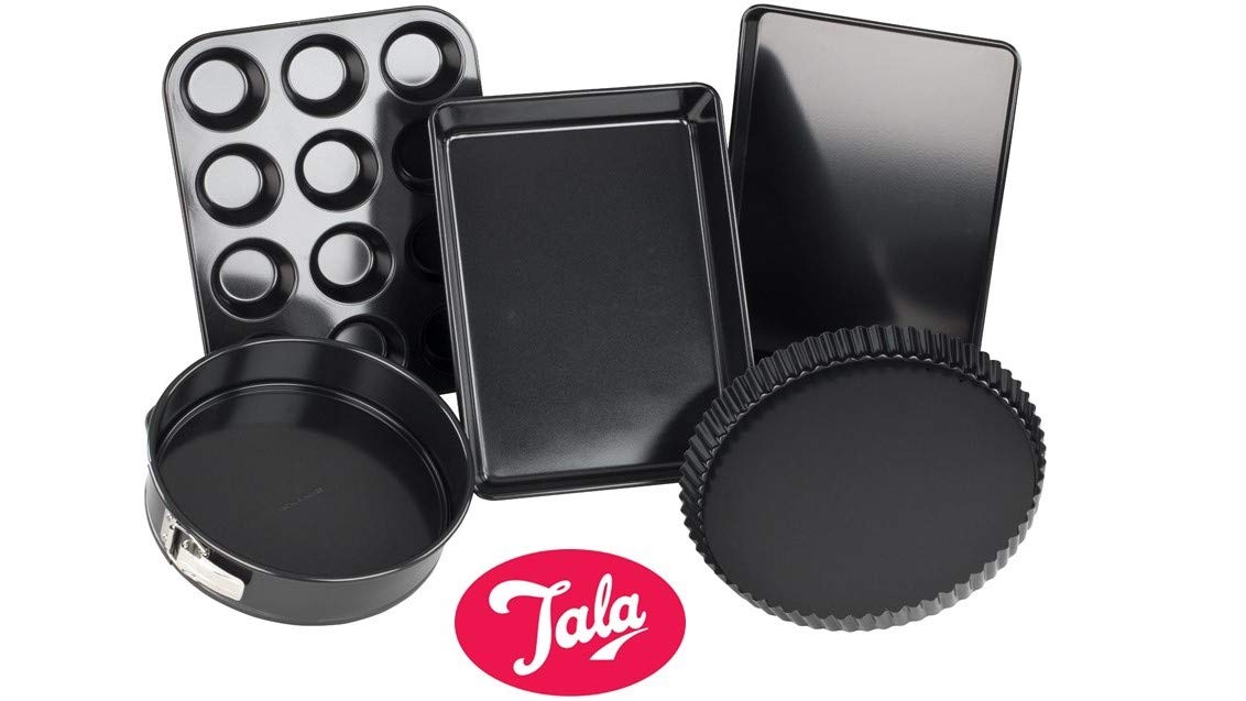 Tala Performance 23 cm dia Fluted Tart Tin, Professional Gauge Carbon Steel with Eclipse Non-Stick Coating, Loose base, Perfect for savoury or sweet tarts, flans , quiches, or desserts, Black 23cm