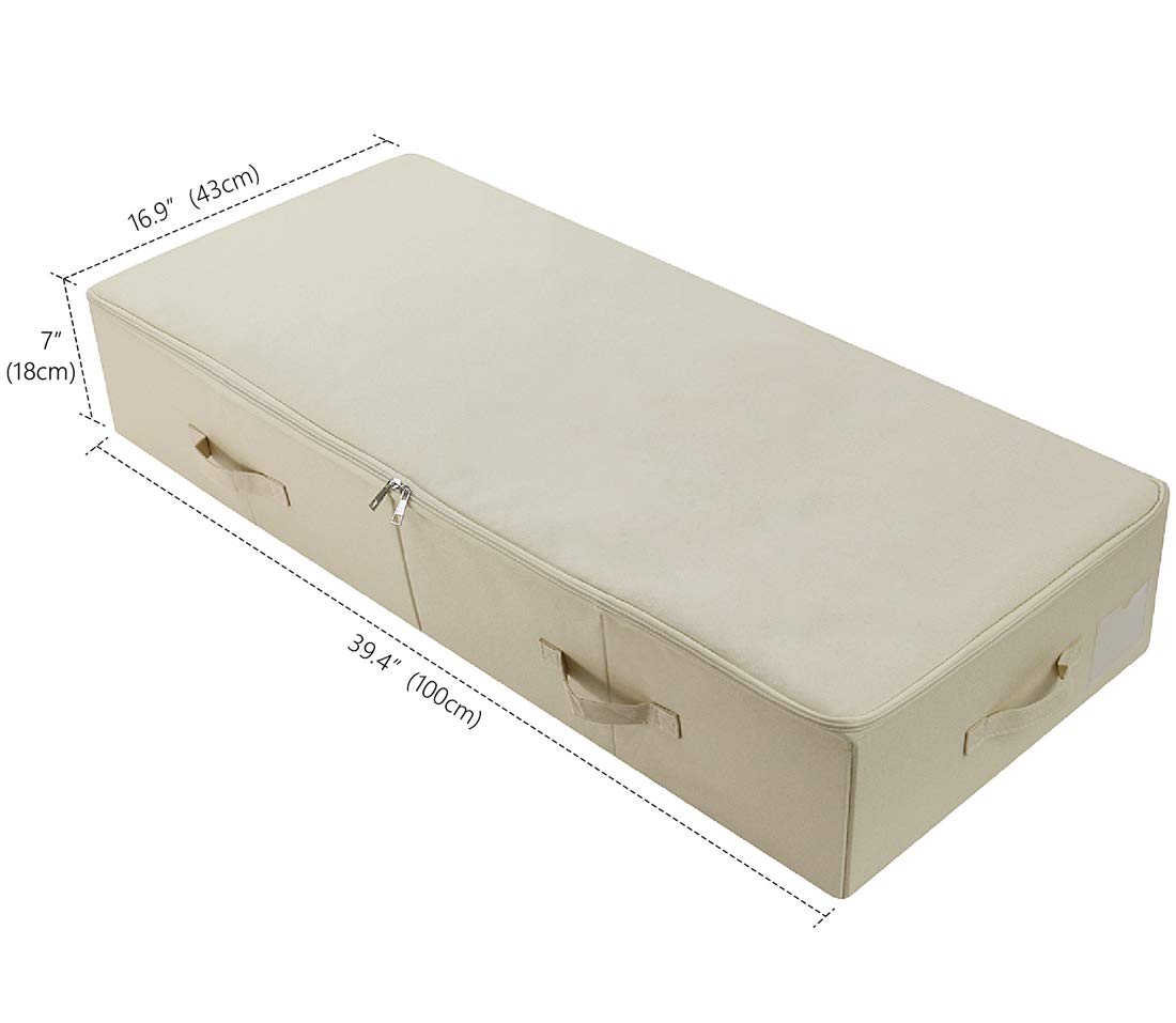 Amonsen Ultra Large Under Bed Storage Organizer Box with Lid, Folding Design with 6 Handles, Beige 100*43*18cm