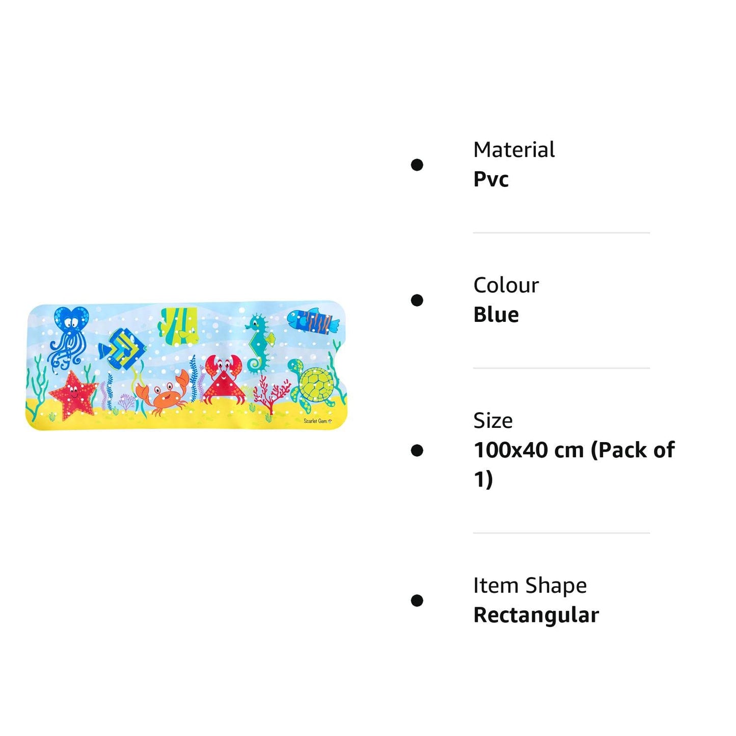 Scarlet Gem Ocean Scene Extra Long 100x40cm Non-Slip Bath and Shower Mat for Babies, Toddlers and Children