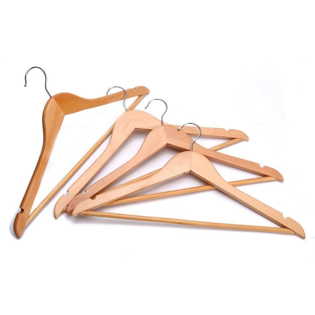 ZYBUX - Set of 20 Wooden Coat Hanger | Hangers for Adults with Round Trouser Bar and Shoulder Notches | Hangers for Dresses, Skirts, Tops, Jackets | Durable and Space Saving -- Wardrobe Hangers | 44cm