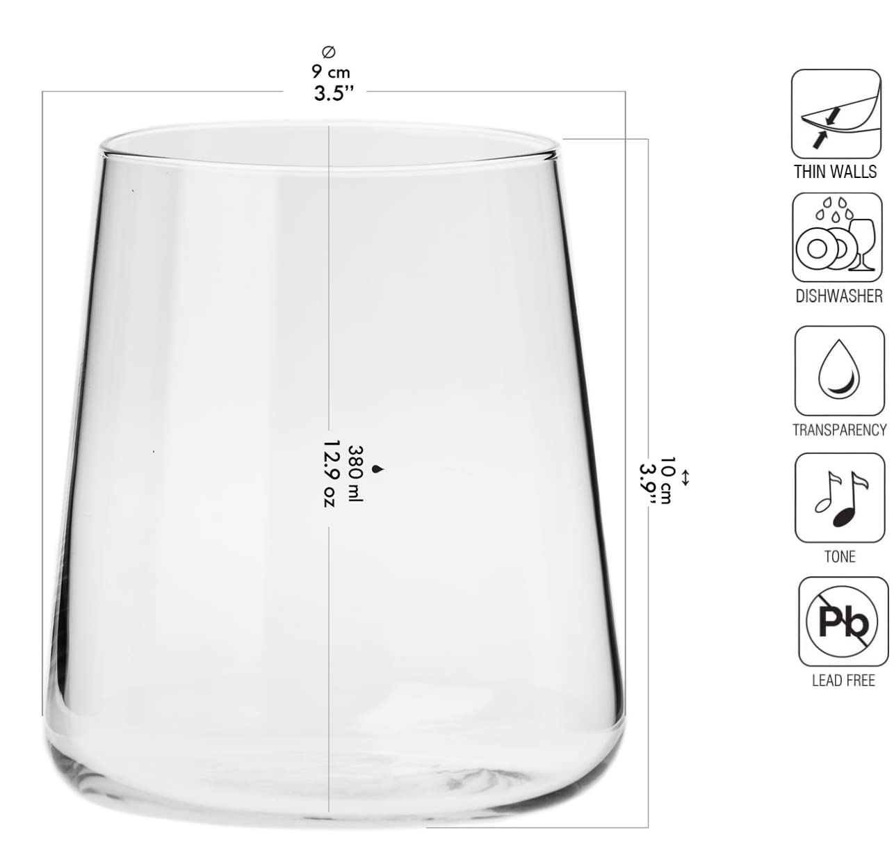 Krosno Water Juice Gin Tumbler Drinking Glasses | Set of 6 | 380 ML | Avant-Garde Collection | Whiskey Glasses Gift Set Tumblers Cocktail Set | Crystal Glass | Home & Bar | Glass Cups Glassware 6 Count (Pack of 1)