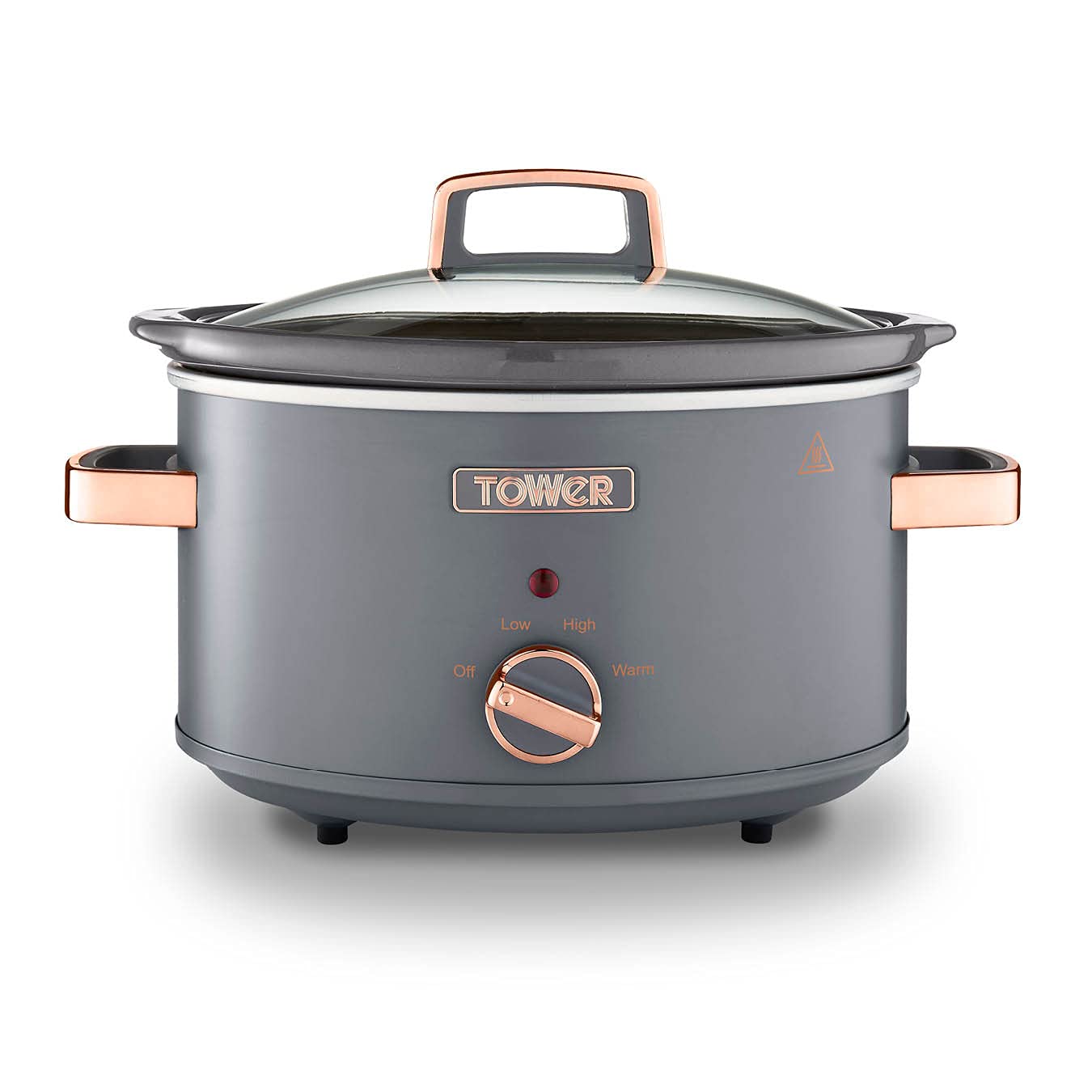 Tower T16042GRY Cavaletto 3,5 Litre Slow Cooker with 3 Heat Settings, Cool Touch Handles, 210W, Grey and Rose Gold 3.5L