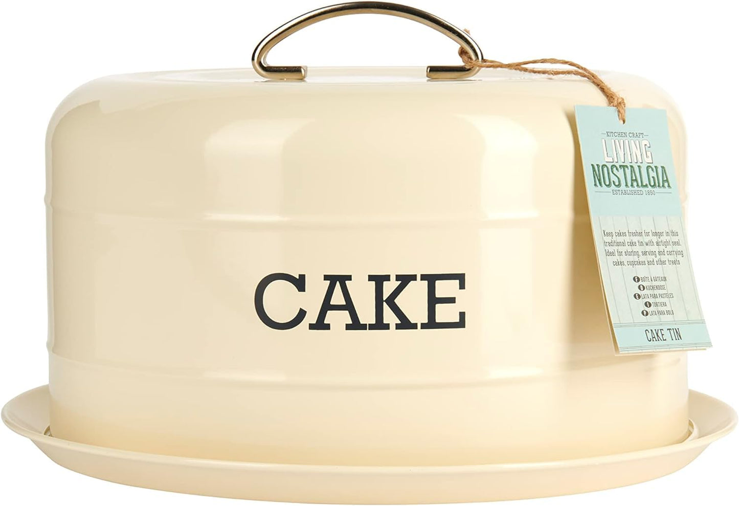 KitchenCraft Living Nostalgia Cake Tin Storage, Airtight Cake Storage Tin / Cake Dome, 28.5 x 18 cm, Antique Cream Single