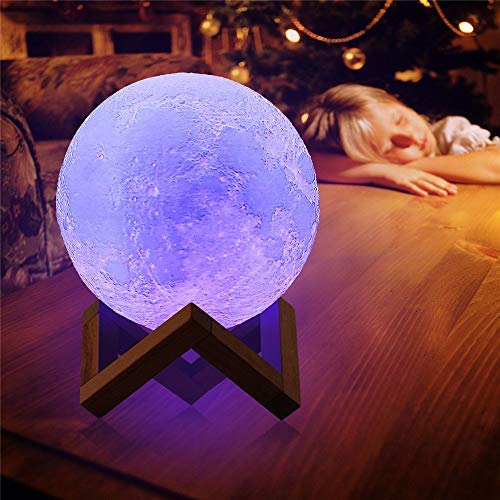 LED Moon Light with Remote Control,Dimmable 15cm 3D Print Moon Lamp LED 16 Colors Portable Night with Touch Control,USB Rechargeable + Built-in Battery