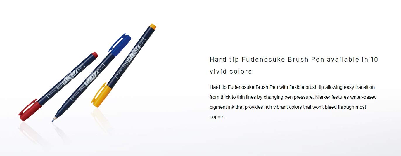 Tombow Fudenosuke Brush Pen - Hard - 10 Colors Set (WS-BH10C)