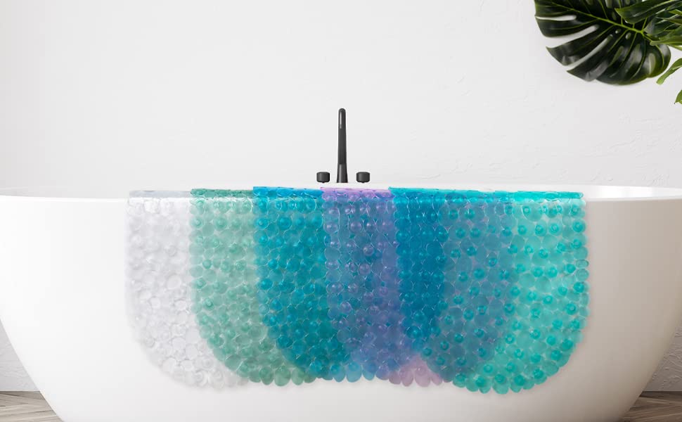 WELTRXE Non Slip Bath Mats for Inside Bath, 69 x 36 cm Clear Pebble Bath Mat Non Slip Anti Mould, Anti Slip Shower Mat, Flexible Oval PVC Bathtub Mat with Suction Cups & Drain Holes, Machine Washable Oval - 69x36cm