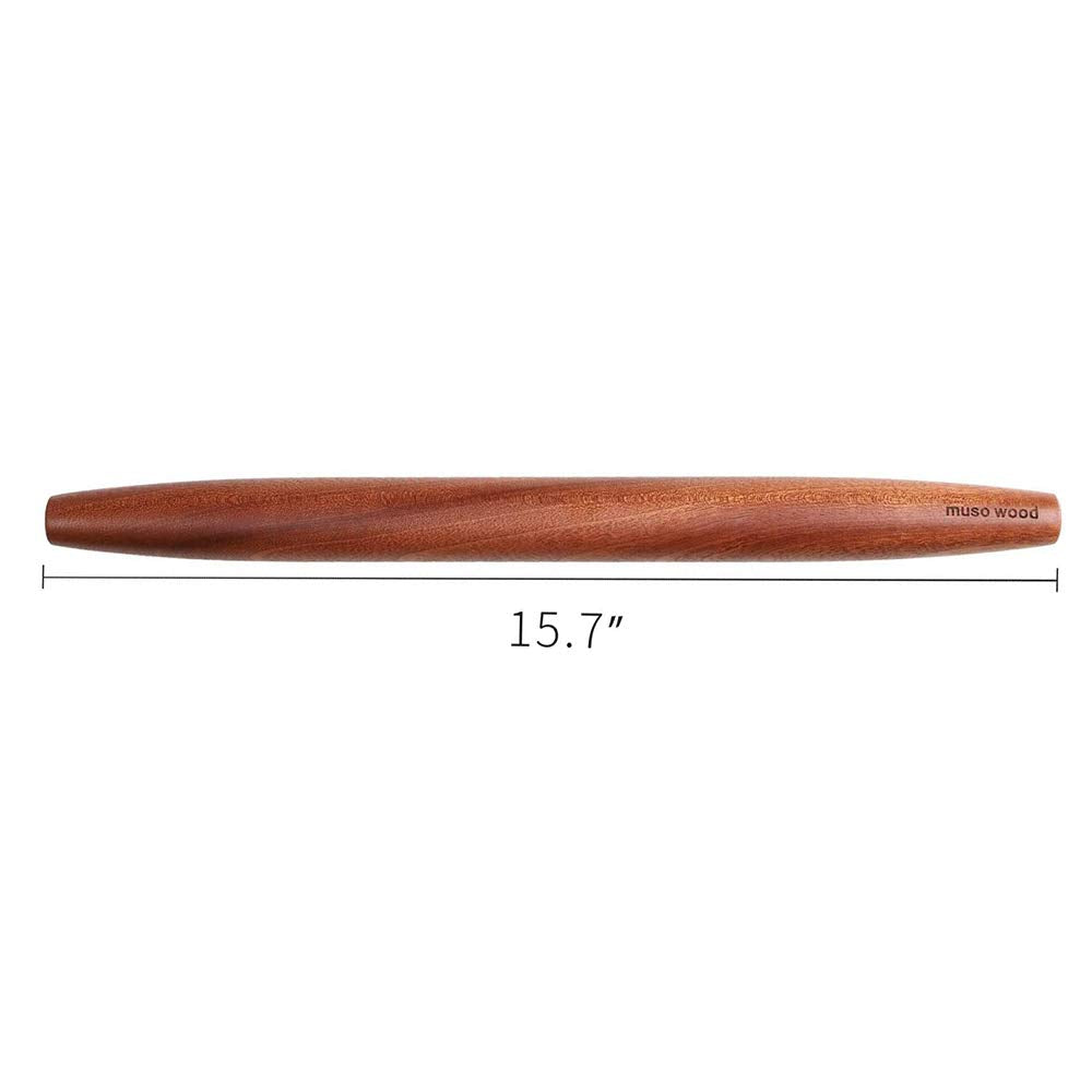 Muso Wood Rolling Pin for Baking Non Stick Wooden French Rolling pin 40cm, Tapered Rolling pin for Fondant, Pastry, Pizza, Cookie, Pie Crust(Sapele Wood Roller) French 40cm