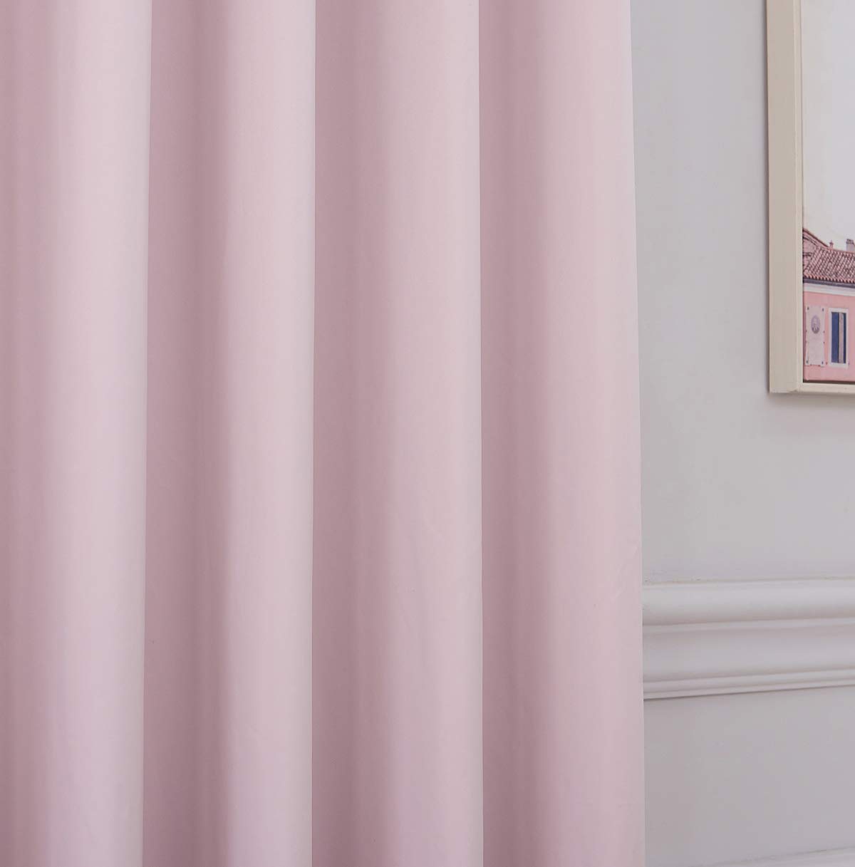 Super Soft Matt Satin 100% Thermal Blackout Blush Pink Eyelet Curtain Window Treatment Drapes 2 panels for Bedroom, Livingroom, Kids Nursery Room W46 x L72 inch 46x72