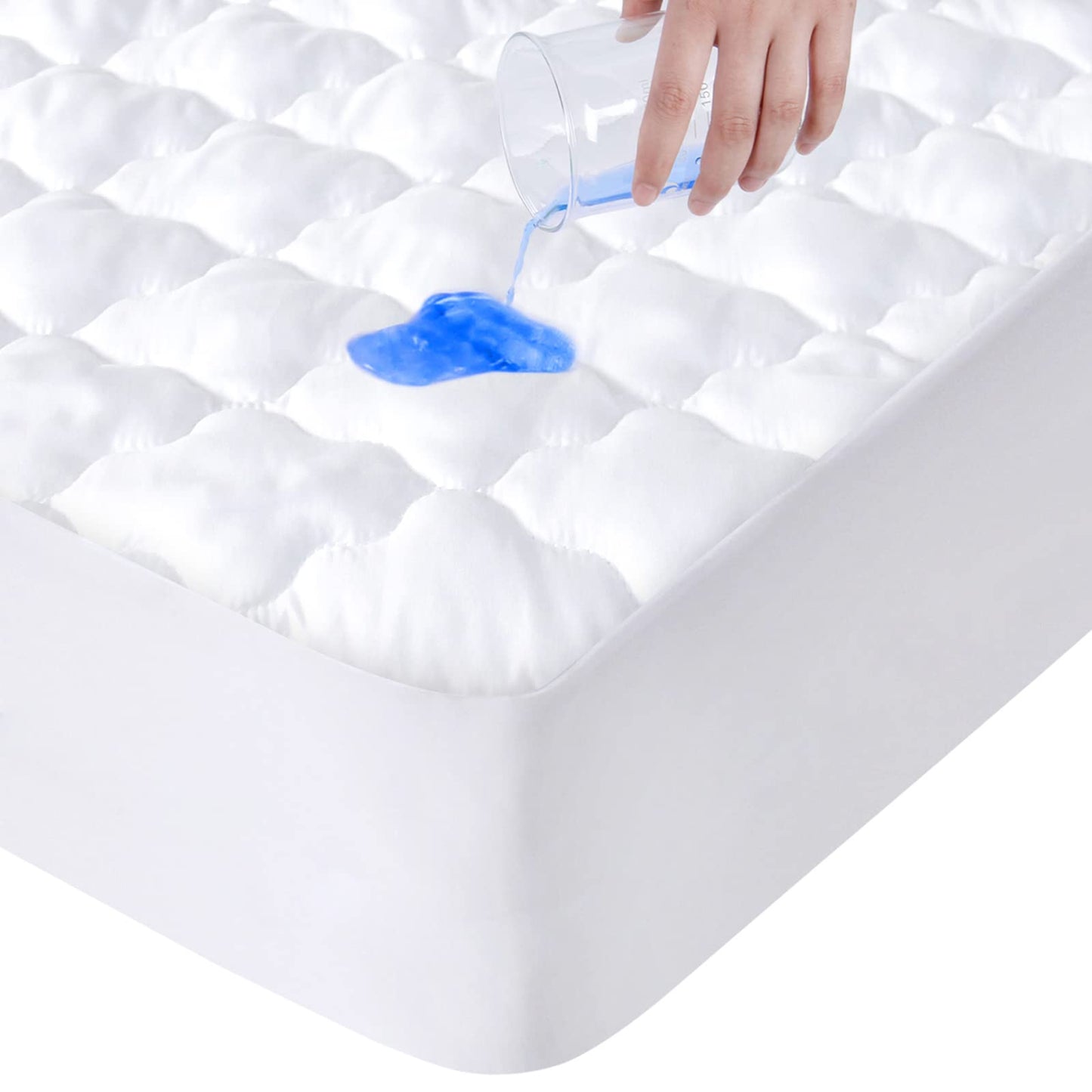 SPRINGSPIRIT Single Mattress Protector, 4-Layer Quilted Waterproof Mattress Cover, 35cm Extra Deep Skirt Mattress Topper, Mattress Pad, Ultra Soft, 90 x 190cm Single 90x190cm