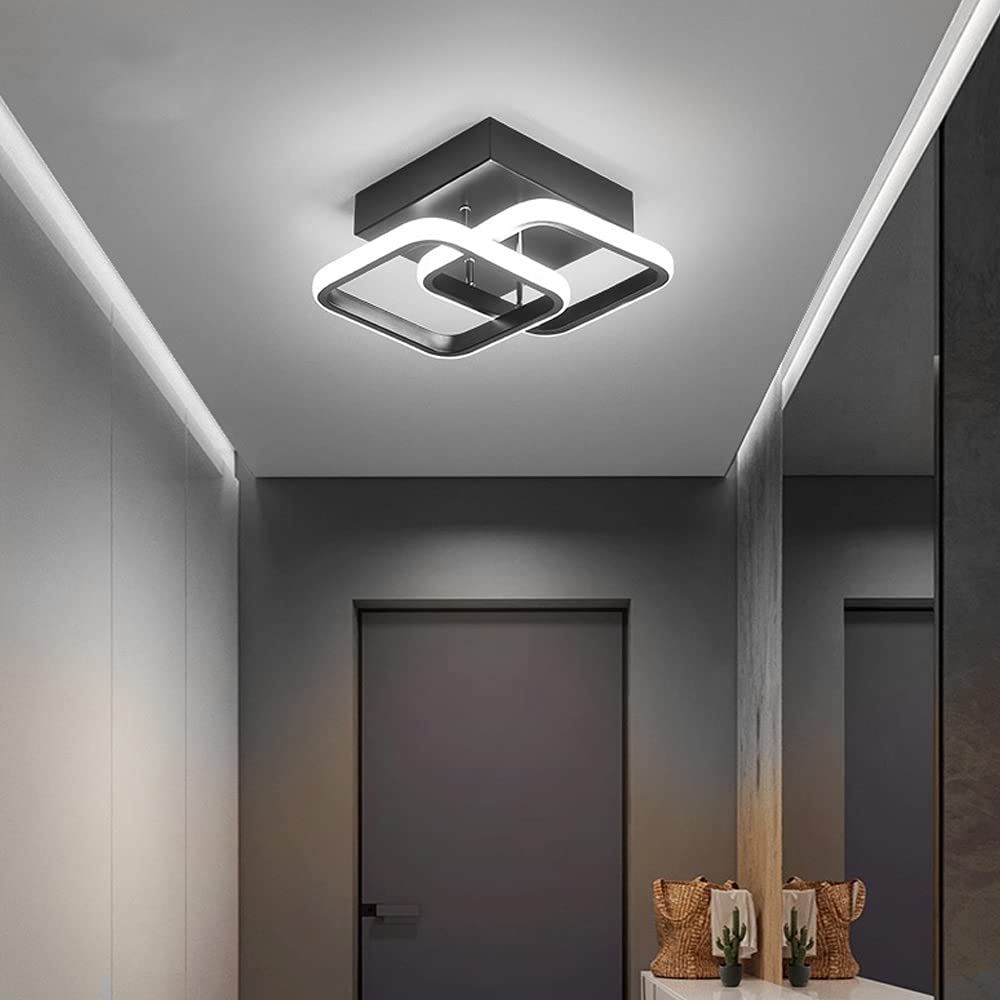 EIDISUNY Ceiling Light Modern 22W LED Cool White 6000K Acrylic Square Ceiling Lamp for Hallway Office Bedroom Kitchen Living Room Bedroom Ceiling Lights (Black) Black - Cool White