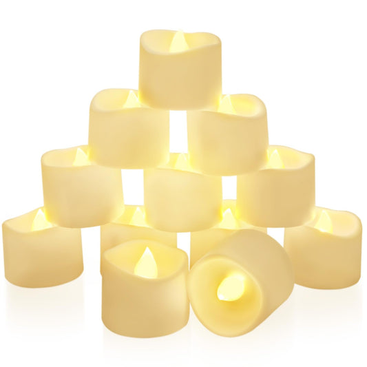 Homemory 12 Pcs Battery Tea Lights with Timer, 6 Hours on and 18 Hours Off in 24 Hours Cycle Automatically, Plastic Warm White, Dia 3.5CM x H 3.1CM 12 Time Led Warm White Tealights Dia1.4'' x H 1.3