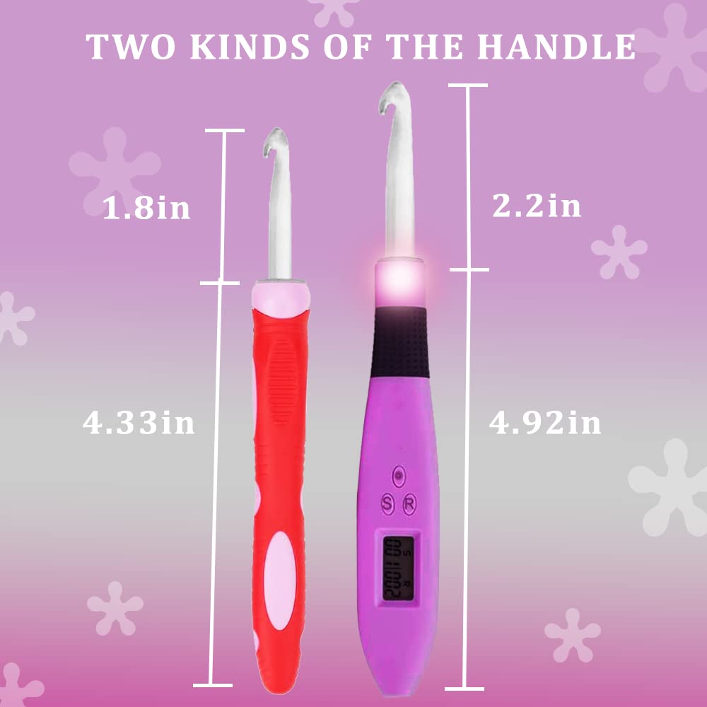 Crochet Hooks Light up Crochet Hook Set 17 Sizes Digital Crochet Hooks with Counter 2.50~14.0mm 17Size Purple