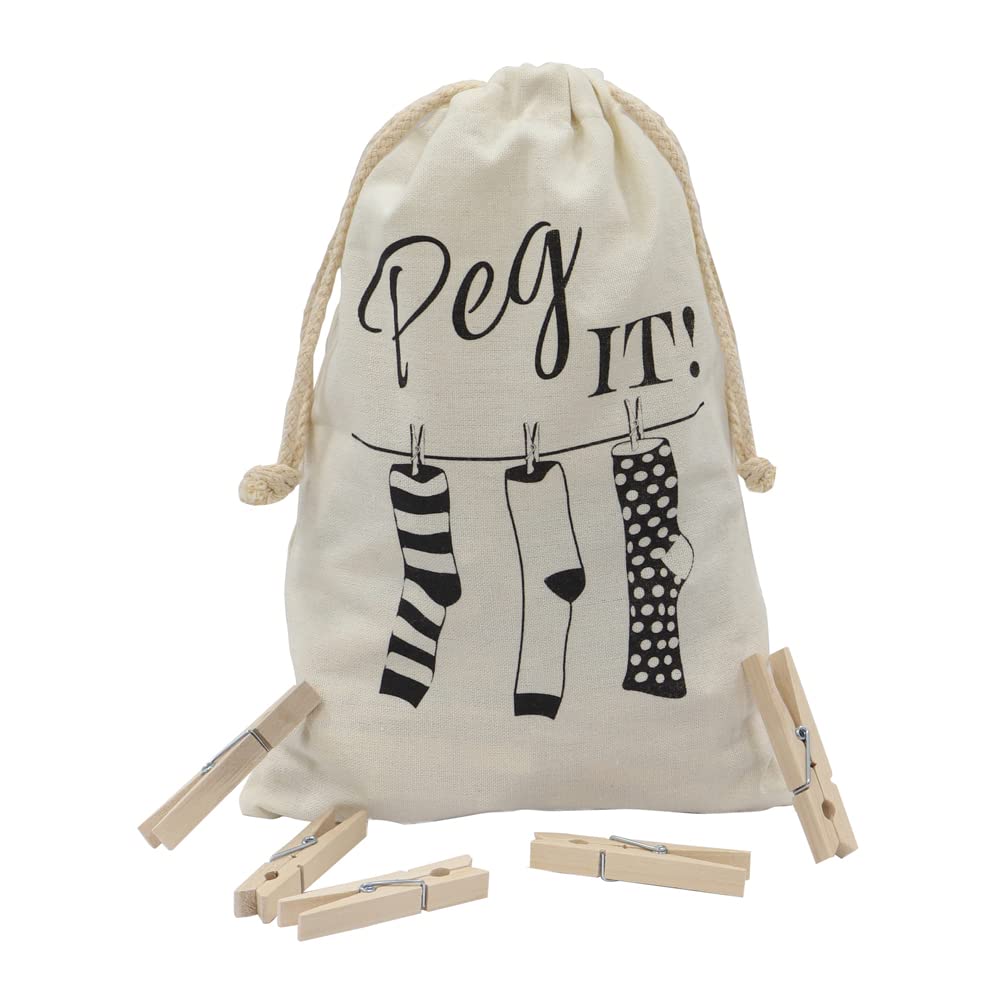 JVL Peg It, Peg Bag with Wooden Pegs, Pack of 100 (19-243) Pack of 100 with Peg Bag