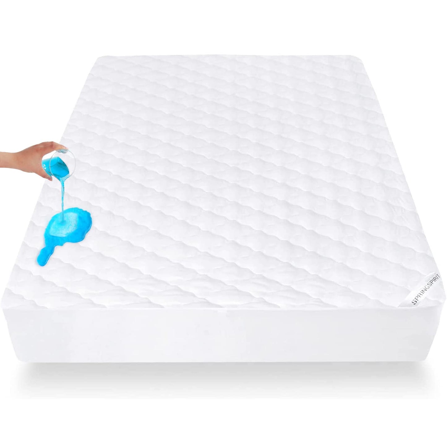 SPRINGSPIRIT Single Mattress Protector, 4-Layer Quilted Waterproof Mattress Cover, 35cm Extra Deep Skirt Mattress Topper, Mattress Pad, Ultra Soft, 90 x 190cm Single 90x190cm