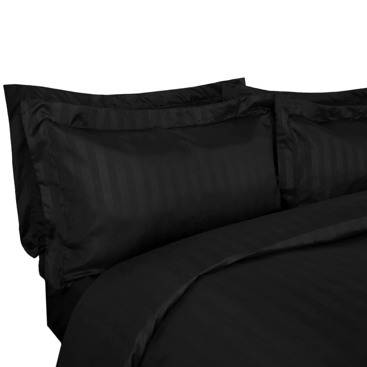 Dreamscene Beautiful Satin Stripe Quilt Duvet Cover with Pillow Case Bedding Set, Black, Double