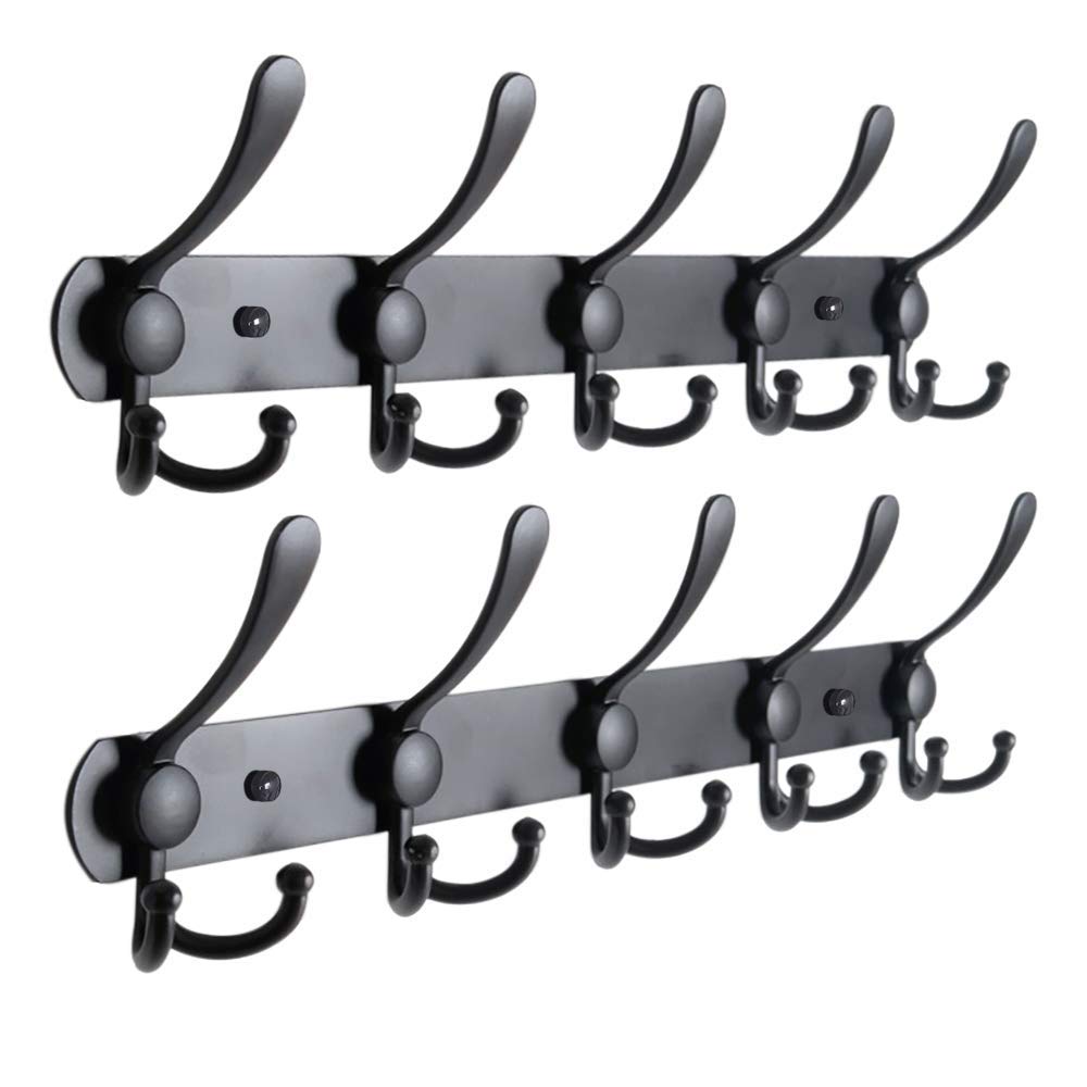 Encozy Coat Hooks, Coat Rack, Coat Hooks Wall Mounted, Stainless Steel Coat Hooks Rack, Coat Hook, Wall Coat Racks (Black 2PCS) Black