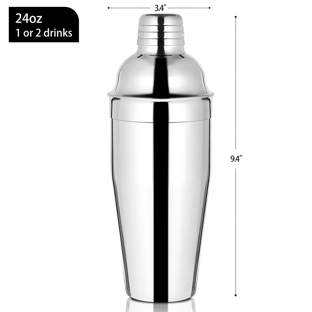 Etens Cocktail Shaker, 24 oz Martini Shaker Drink Mixer with Built-in Strainer for Bartending – Stainless Steel Bartender Shaker Metal Margarita Mixer for Mixed Drinks / Cocktail Shaker Set Silver