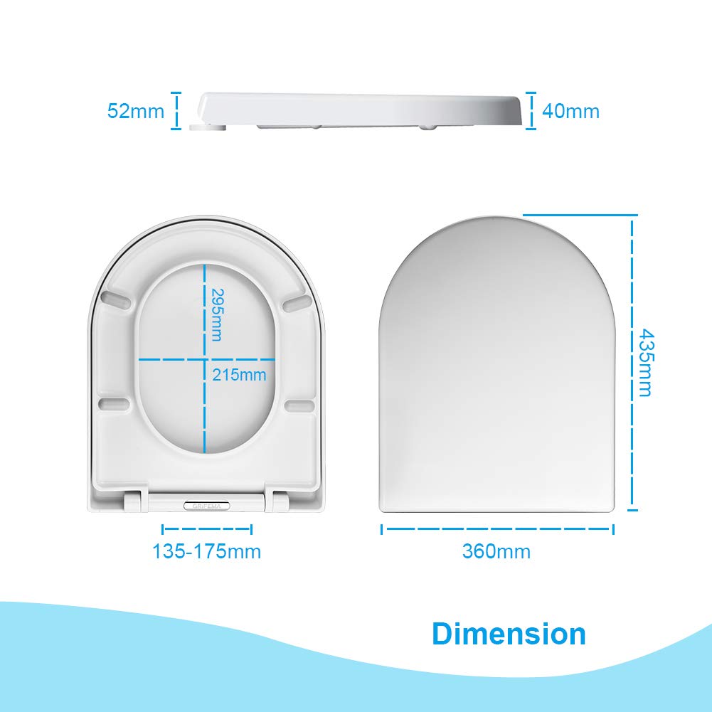 GRIFEMA G951 Toilet Seat,Soft Close D-Shape Toilet Lid with Quick Release for Easy Clean,Anti-bacterial White Loo Seat with Adjustable Hinges Urea-formaldehyde Toilet Seat [Amazon Exclusive]