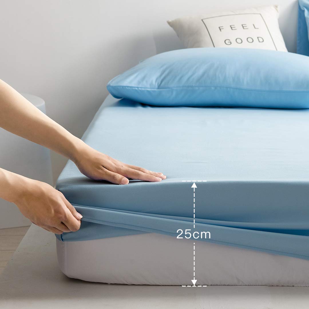 Good Nite Double Fitted Sheet Bed Sheets 25CM Extra Deep Pocket Soft and Breathable Fitted Bedding Sheets (Blue, Double) Blue