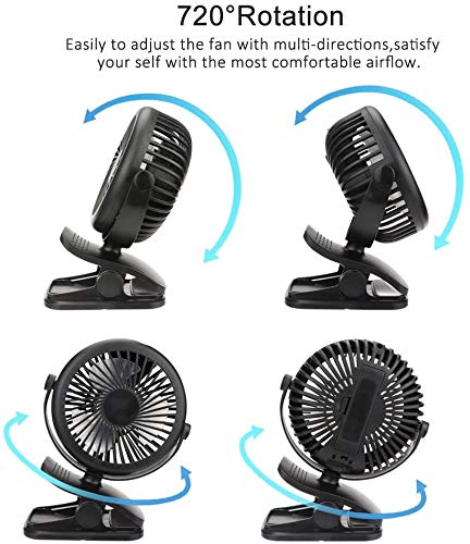 USB Fan, Telgoner Quiet Portable Clip Personal Mini Desk Fan with Rechargeble Battery, 3 Speed 360 Adjustable Cooling Desktop Fans Table Fans, Perfect for Baby Stroller, Traveling